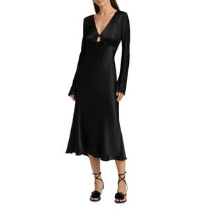 Rails "The Amanda" Black Satin Crepe V-Neck Mermaid Long Sleeve Midi Dress sz XL